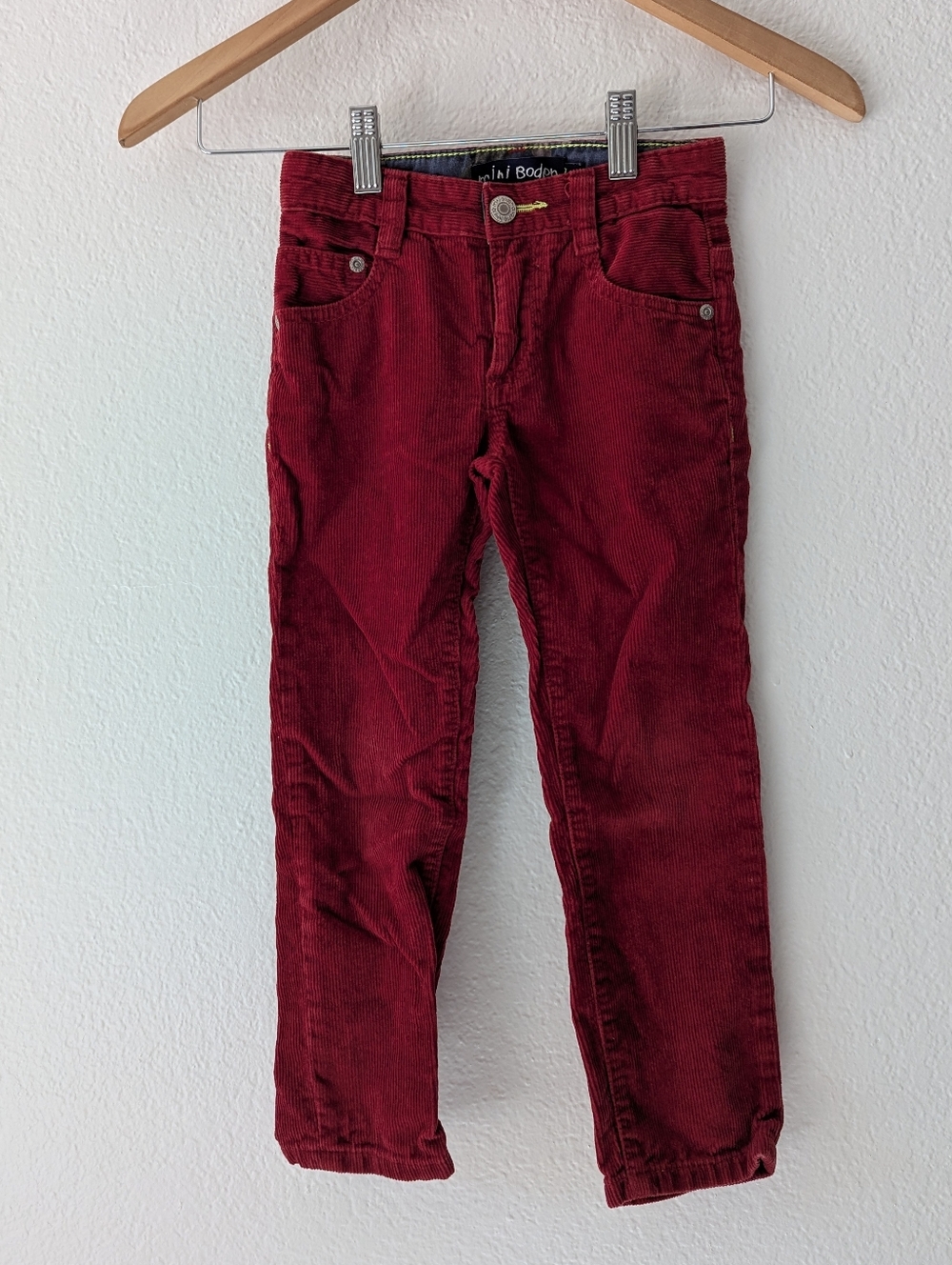 Mini Boden Red Corduroy Boy/Unisex Pants Size 4T Straight Leg Button Zip Closure